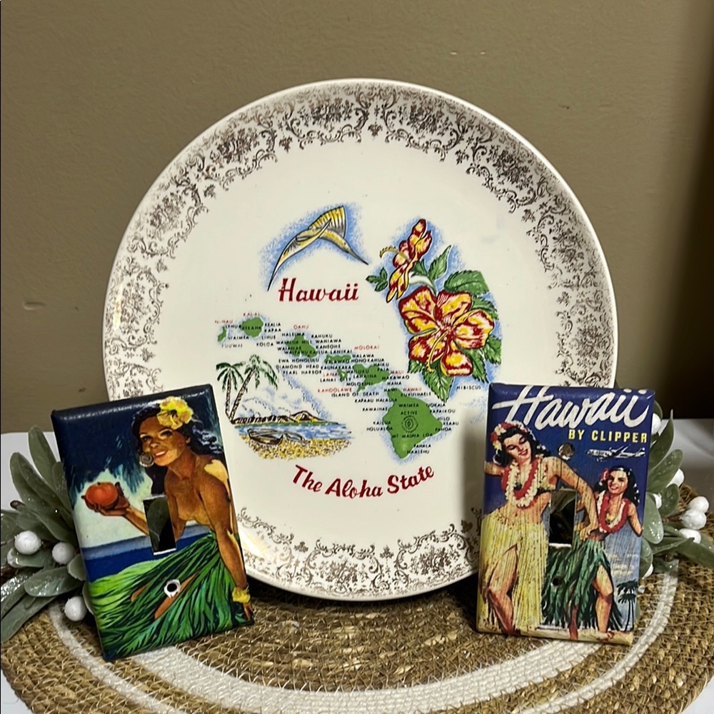 Hawaii “The Aloha State” plate with individual Islands & two switch covers